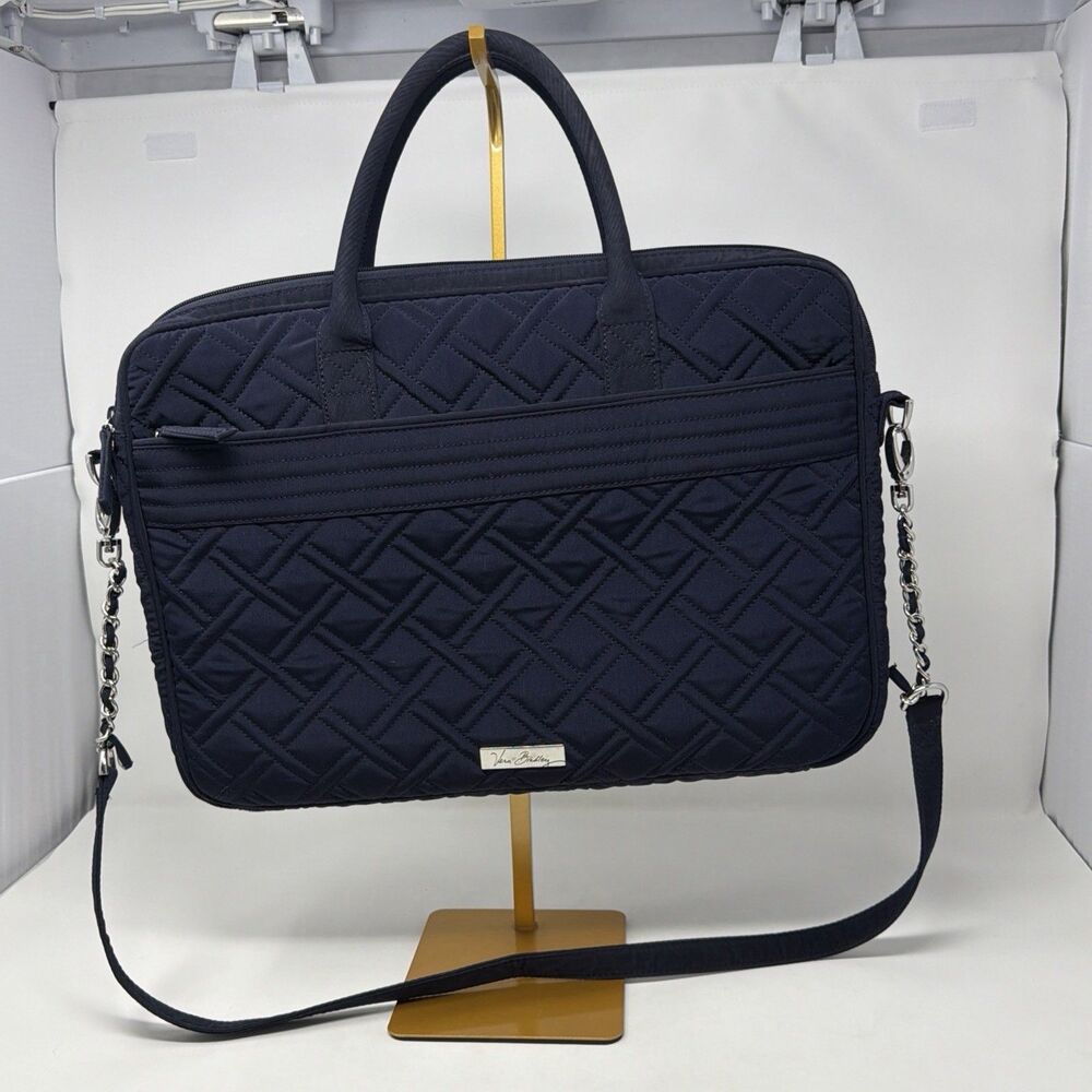 Vera Bradley Navy Quilted Laptop Briefcase Crossbody Work Bag 16”